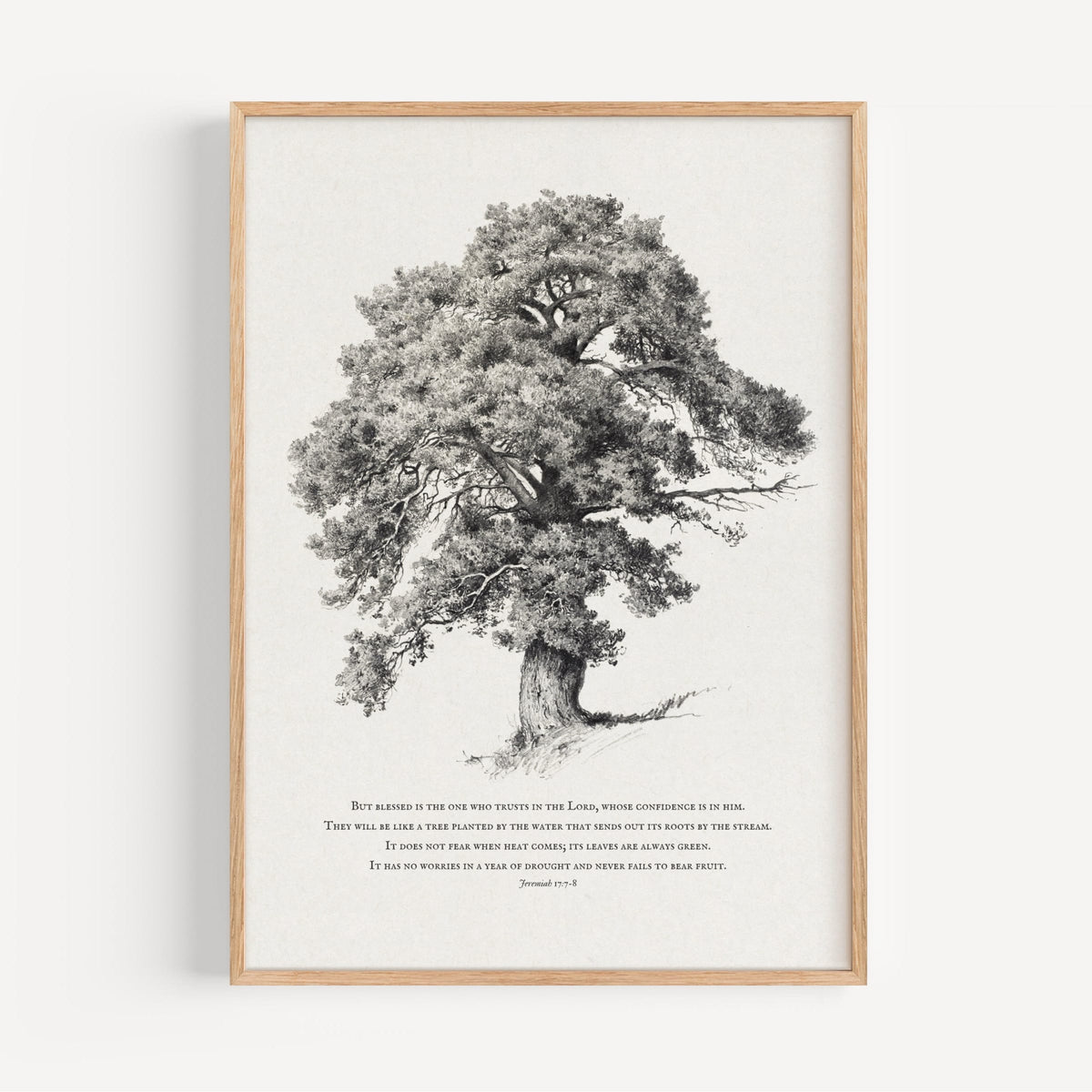 Framed black and white tree illustration on a white background