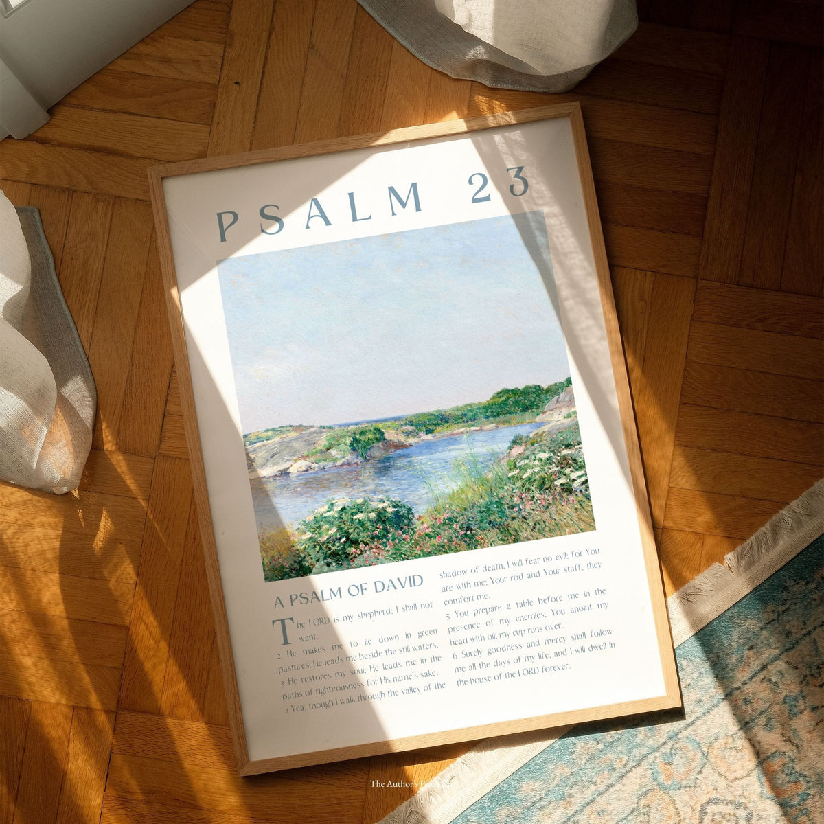 Psalm 23 art print on sunlit floor