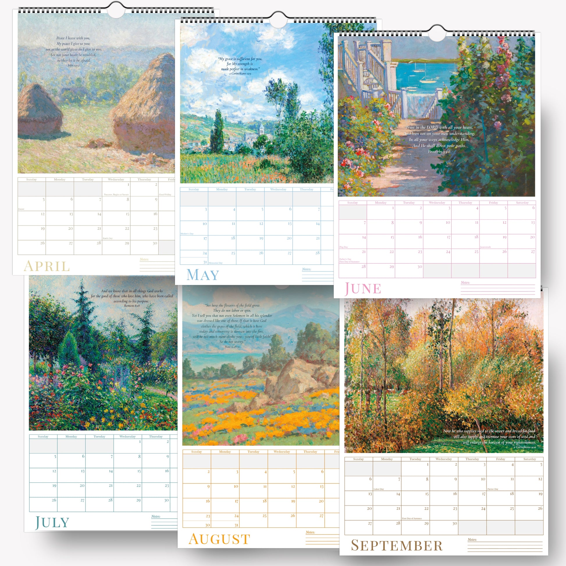 Calendar illustrations from April to September