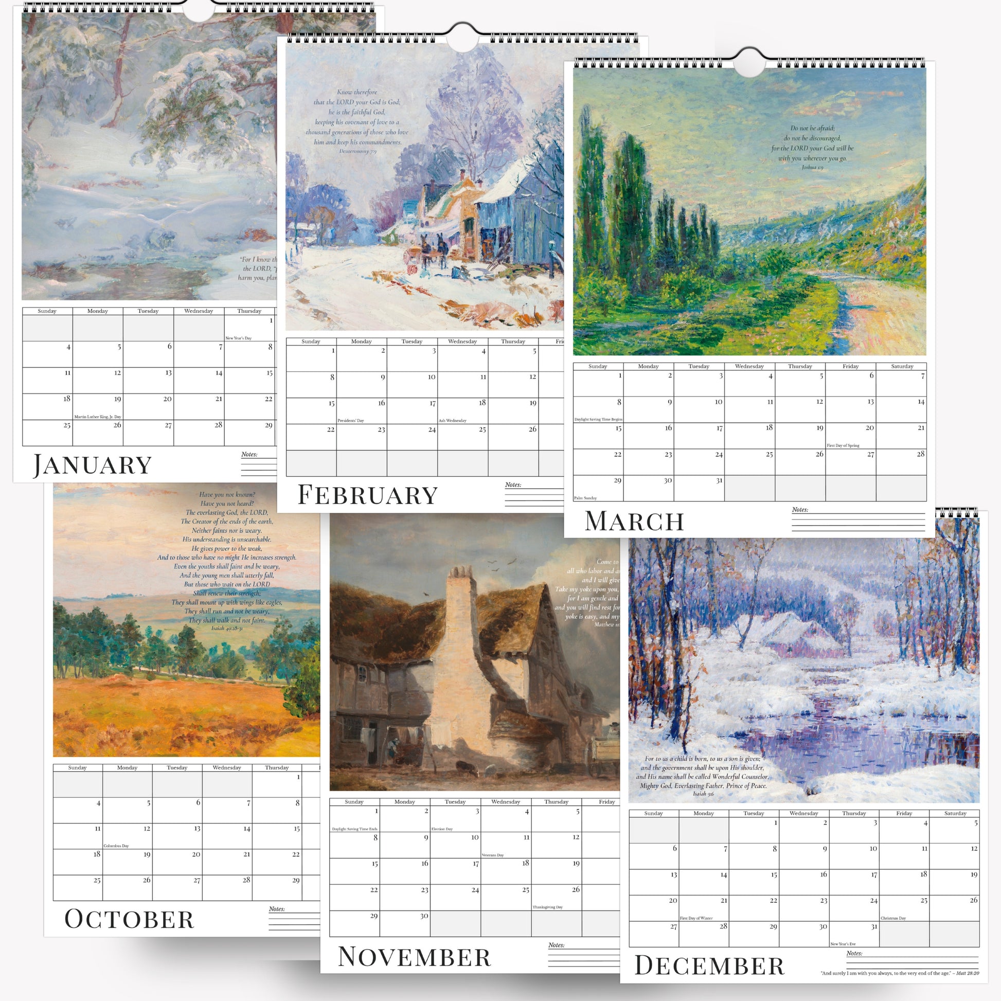 Calendar with artistic landscape illustrations for each month