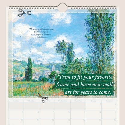 Calendars with scenic landscape and motivational quote on a beige background