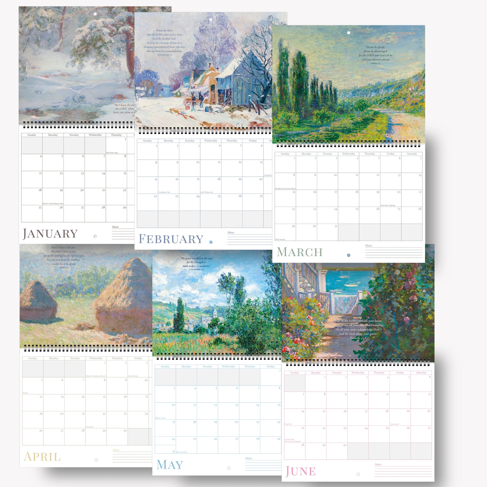 Calendar with artistic landscape illustrations for each month