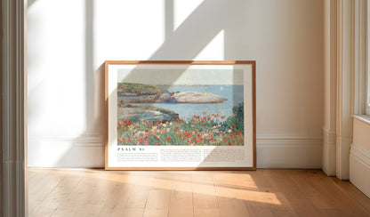 Framed artwork on a wall in a bright room with sunlight streaming through windows.