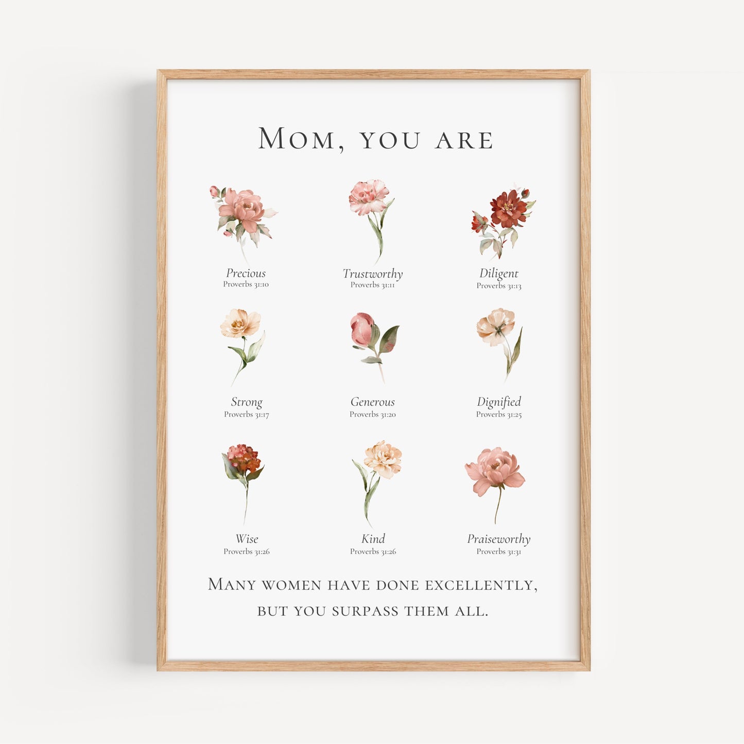 Framed print for mom with floral illustrations and text on a white background