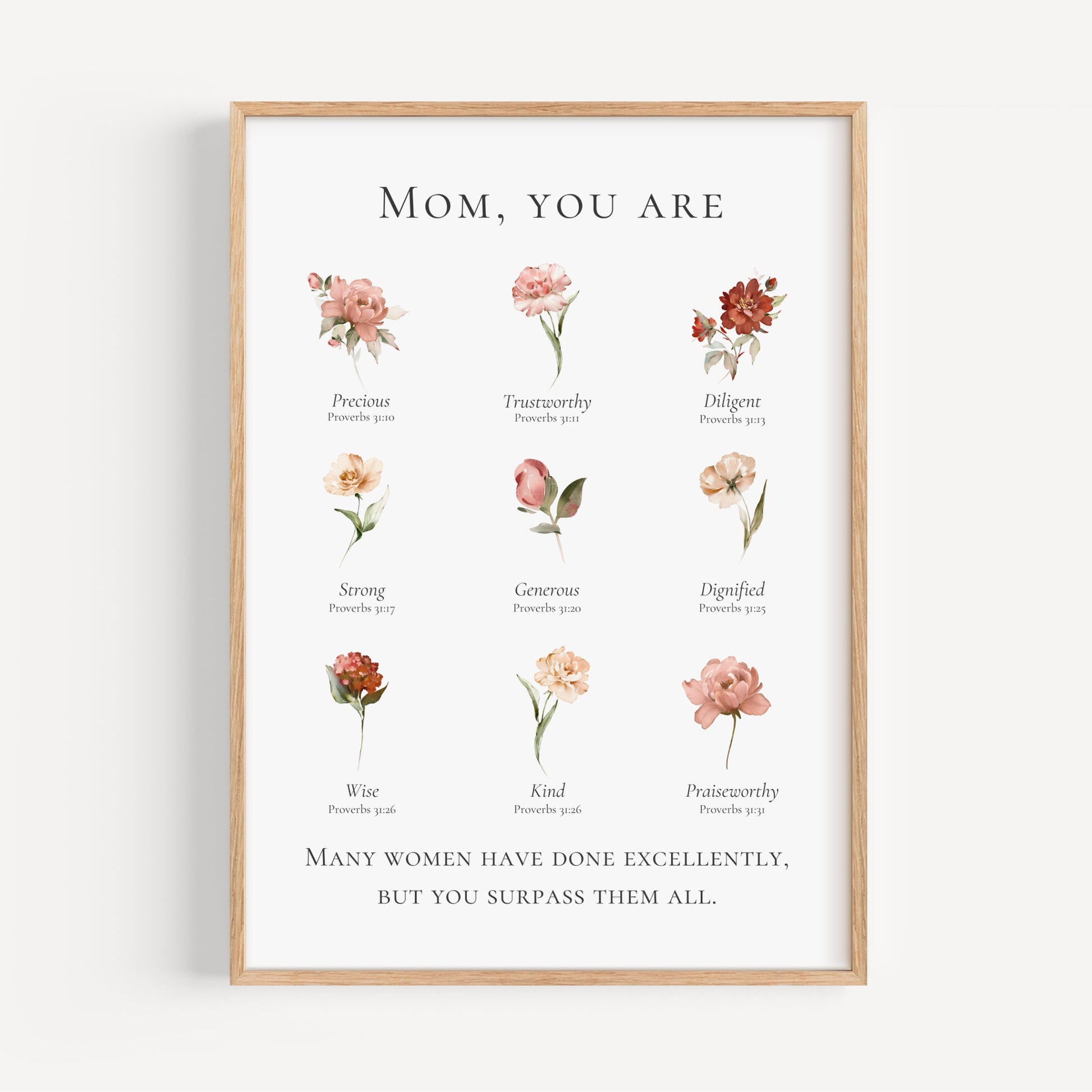 Framed print for mom with floral illustrations and text on a white background